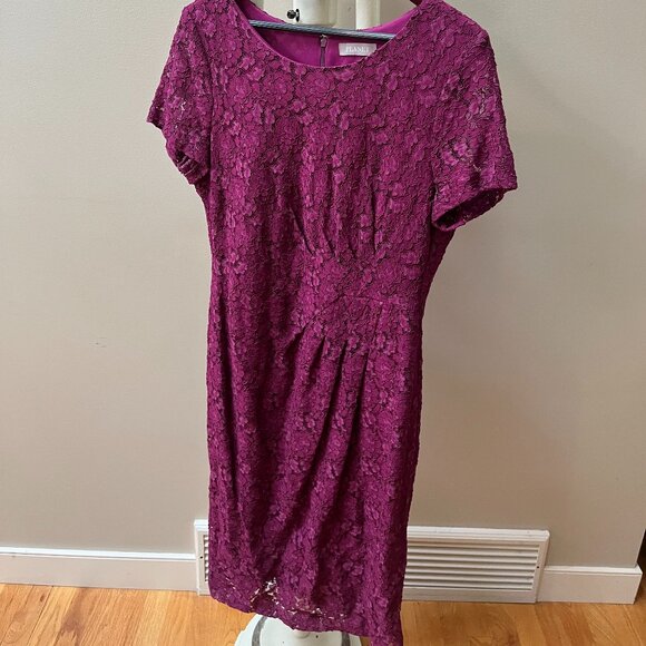 PLANET Womens 12 LACE Plum Purple Lined Party DRESS w zip, short cap sleeve - Picture 11 of 14